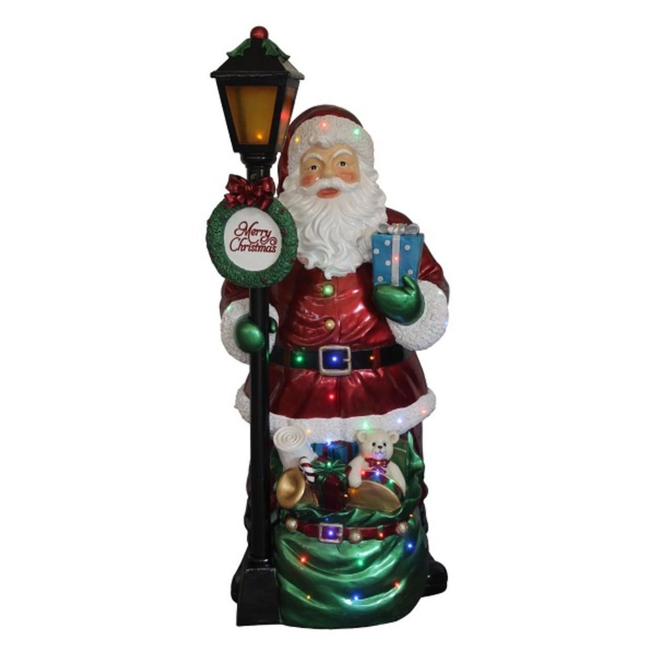 Christmas Elves Red Santa Claus and Lamp Post with LED Lights - 152cm 