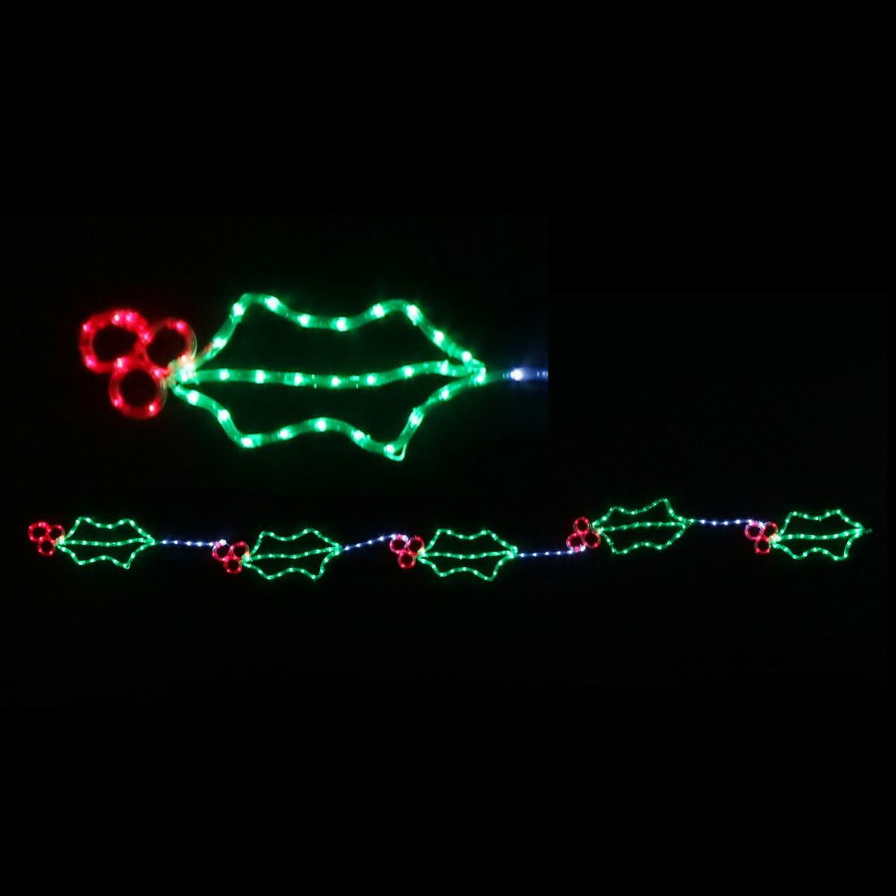 Christmas Elves Green LED Holly Garland Ropelight Flashing (5 Piece) - 285cm 