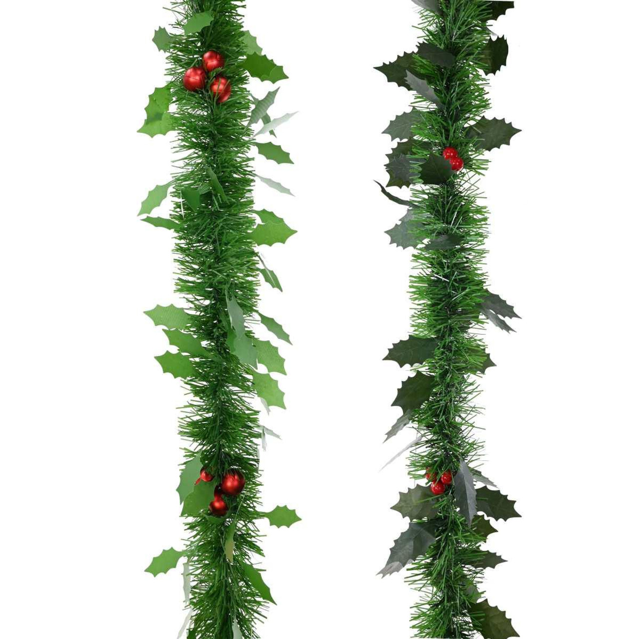 Christmas Elves Green Holly Tinsel with Red Berries (2 Styles) - 2m 
