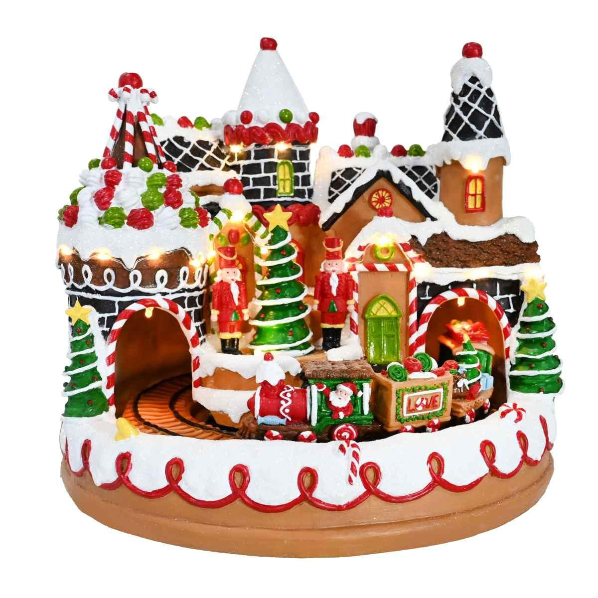 Christmas Elves LED Music Gingerbread Village Rotating USB - 26cm 