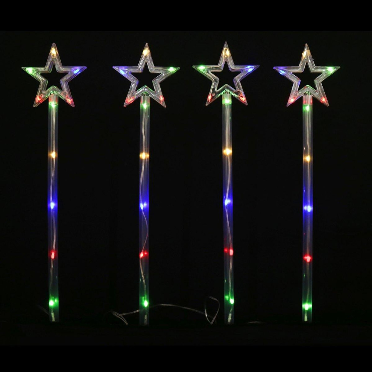 Christmas Elves Solar LED Star Path Lights Multicolour (Set of 4) - 55cm 