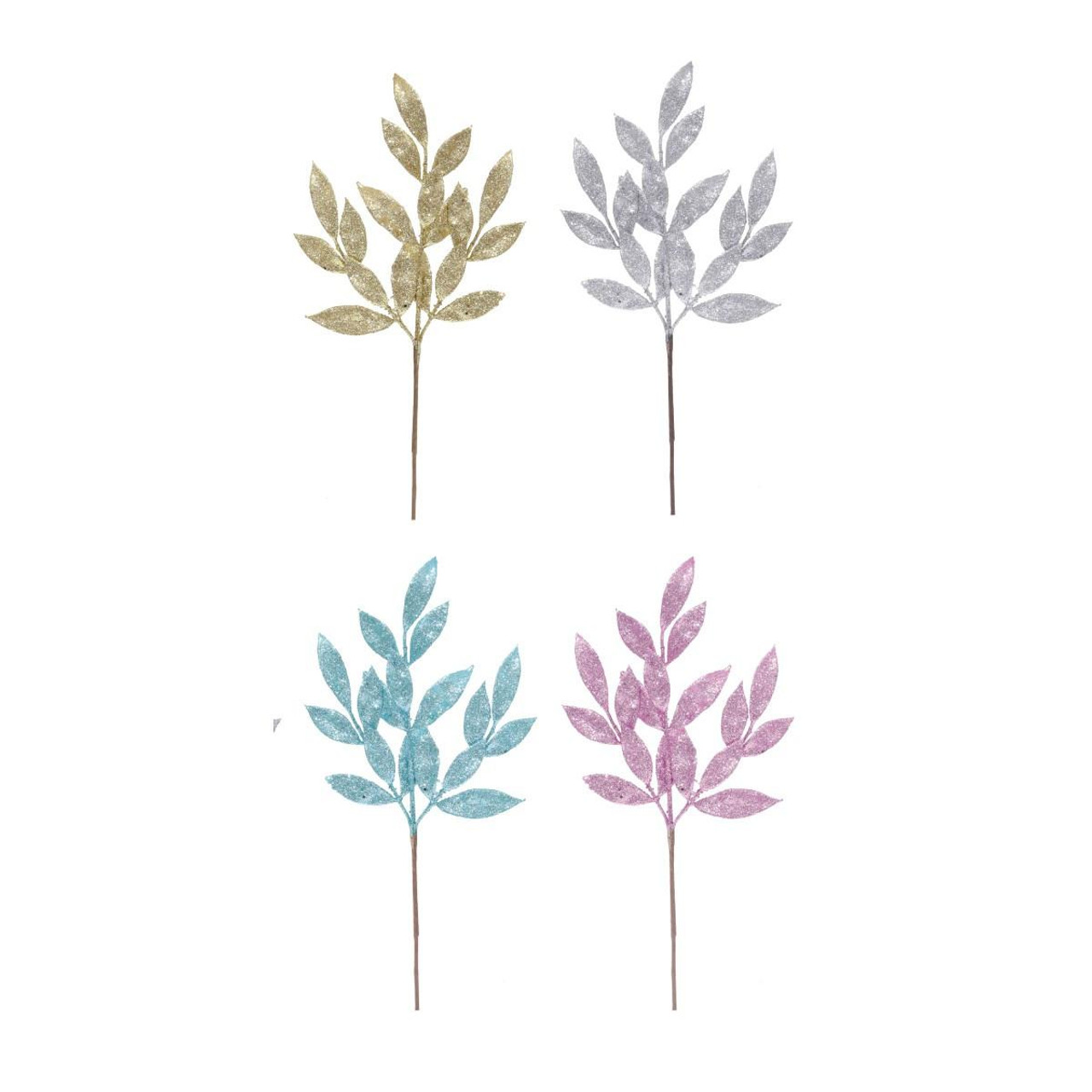 Christmas Elves  Pastel Glitter Leaves Pick  (4 Colours) - 54cm 