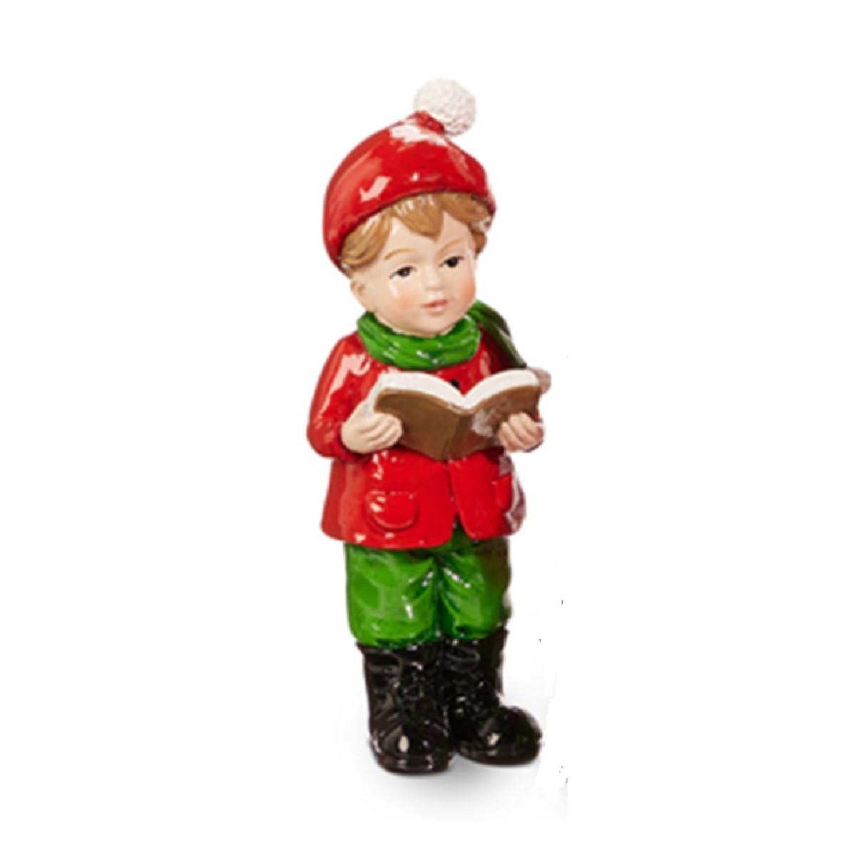 RAZ Imports Vintage Boy Caroler with Red Pom Pom Beanie - 14cm 