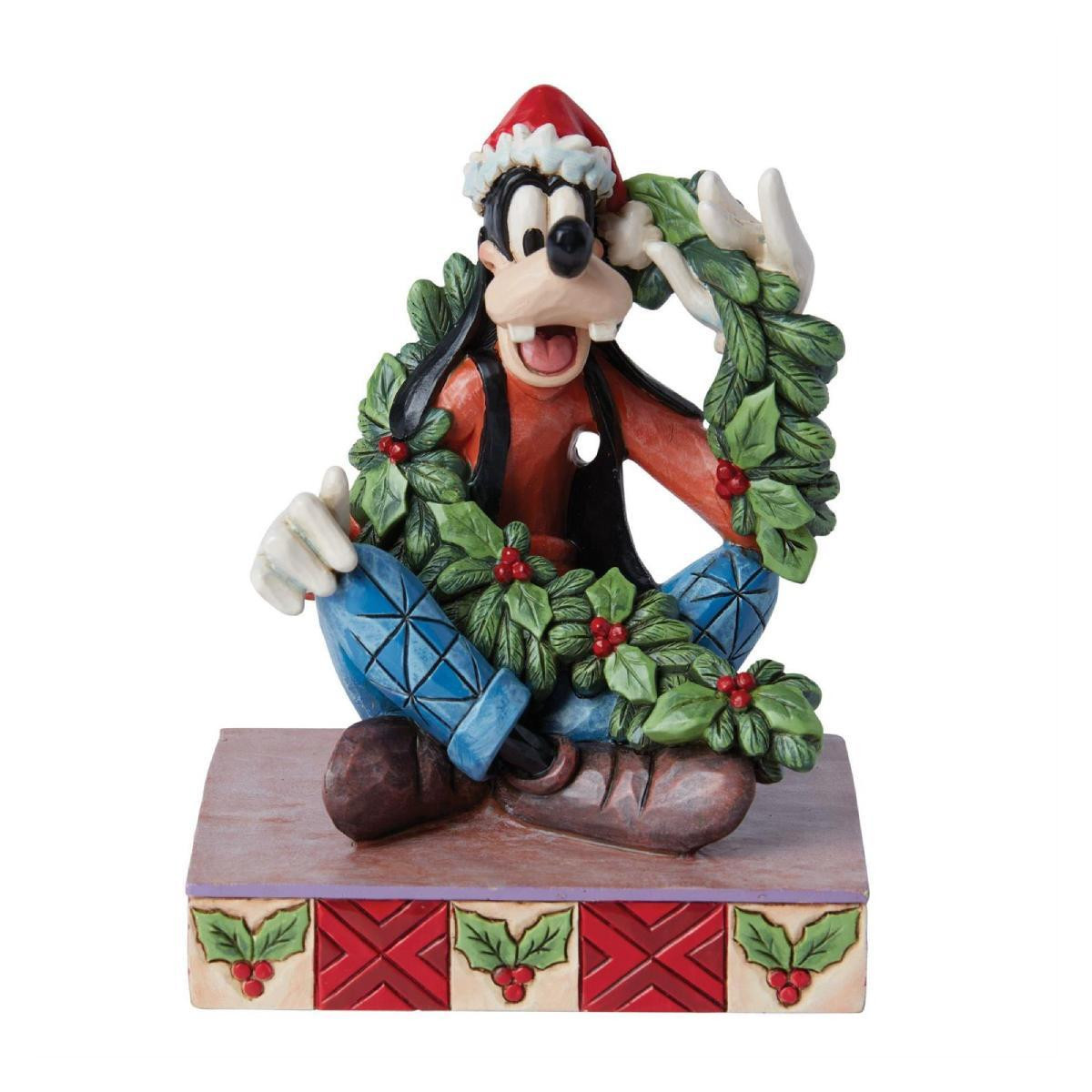 Disney Christmas Decorations Goofy with Mistletoe Garland Figurine - 11.5cm 