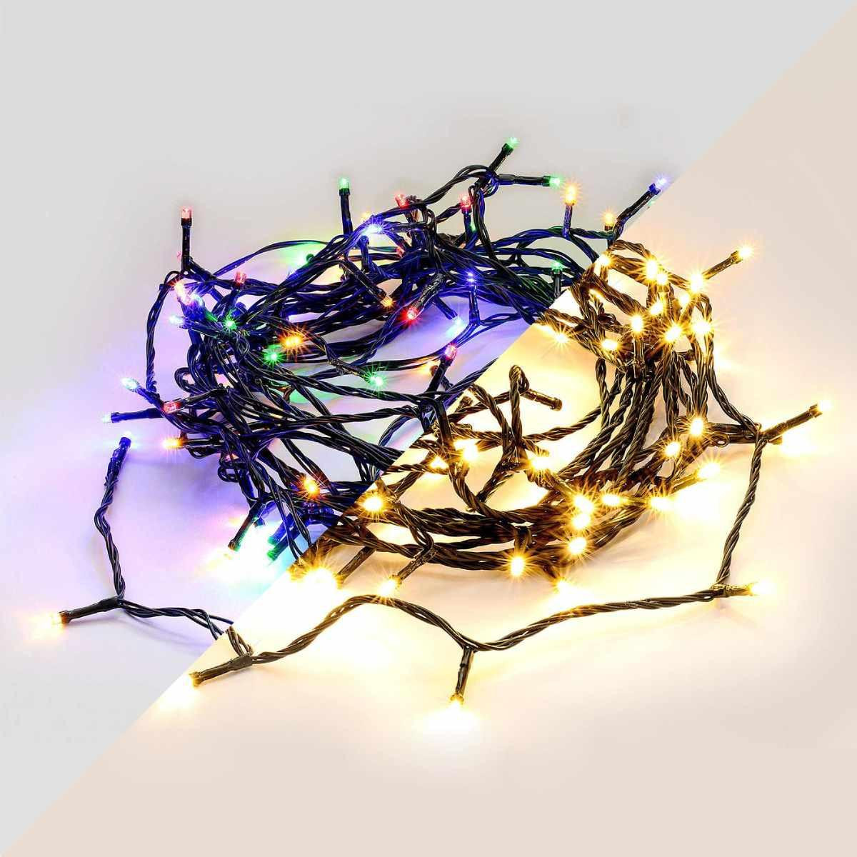 Christmas Elves 420 Warm White + Multicolour Connectable String Lights - Black Cable 