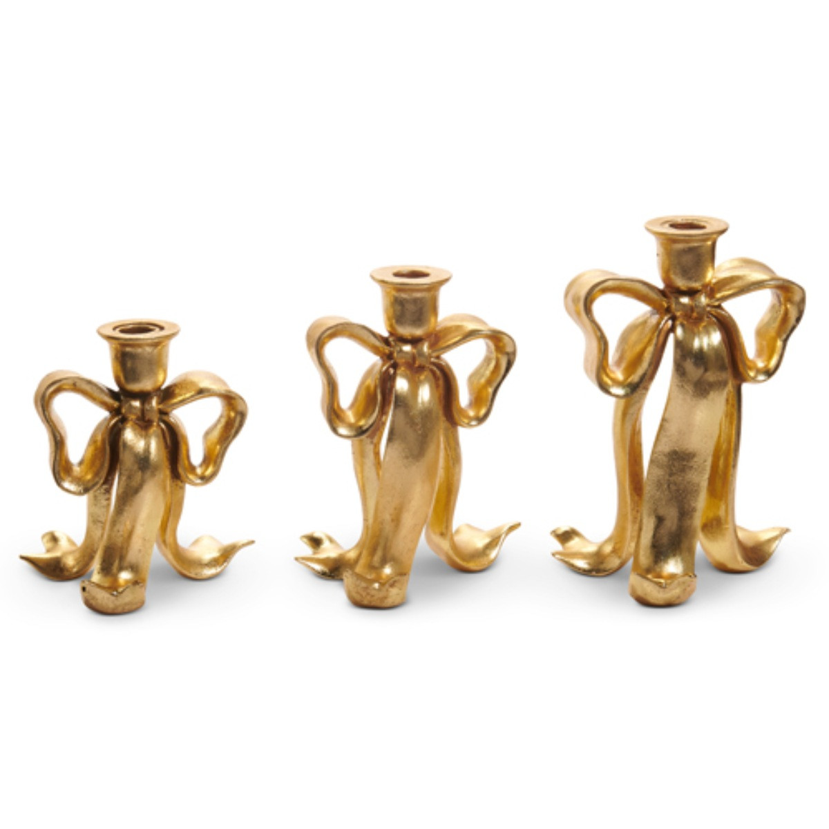Elegant Gold Bow Candlestick Holders – Set of 3