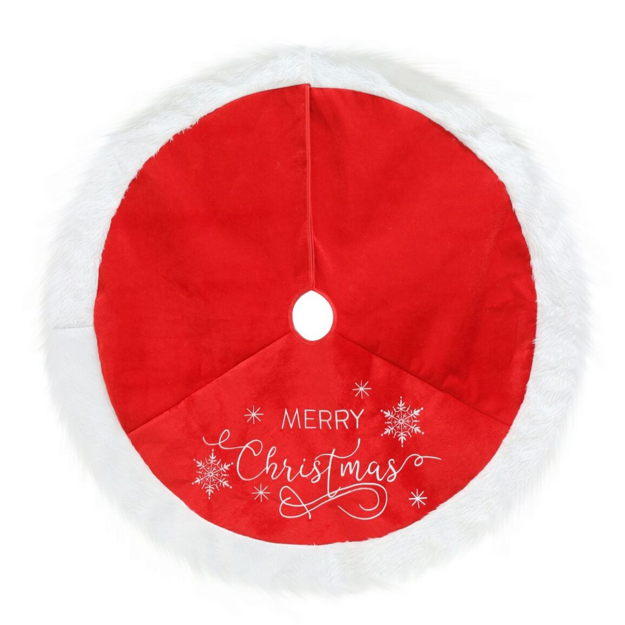Traditional Red Tree Skirt with White Fleece Trim Holiday Accent