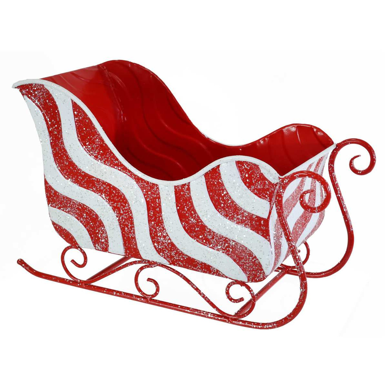Red & White Metal Sleigh with Candy Cane Rails
