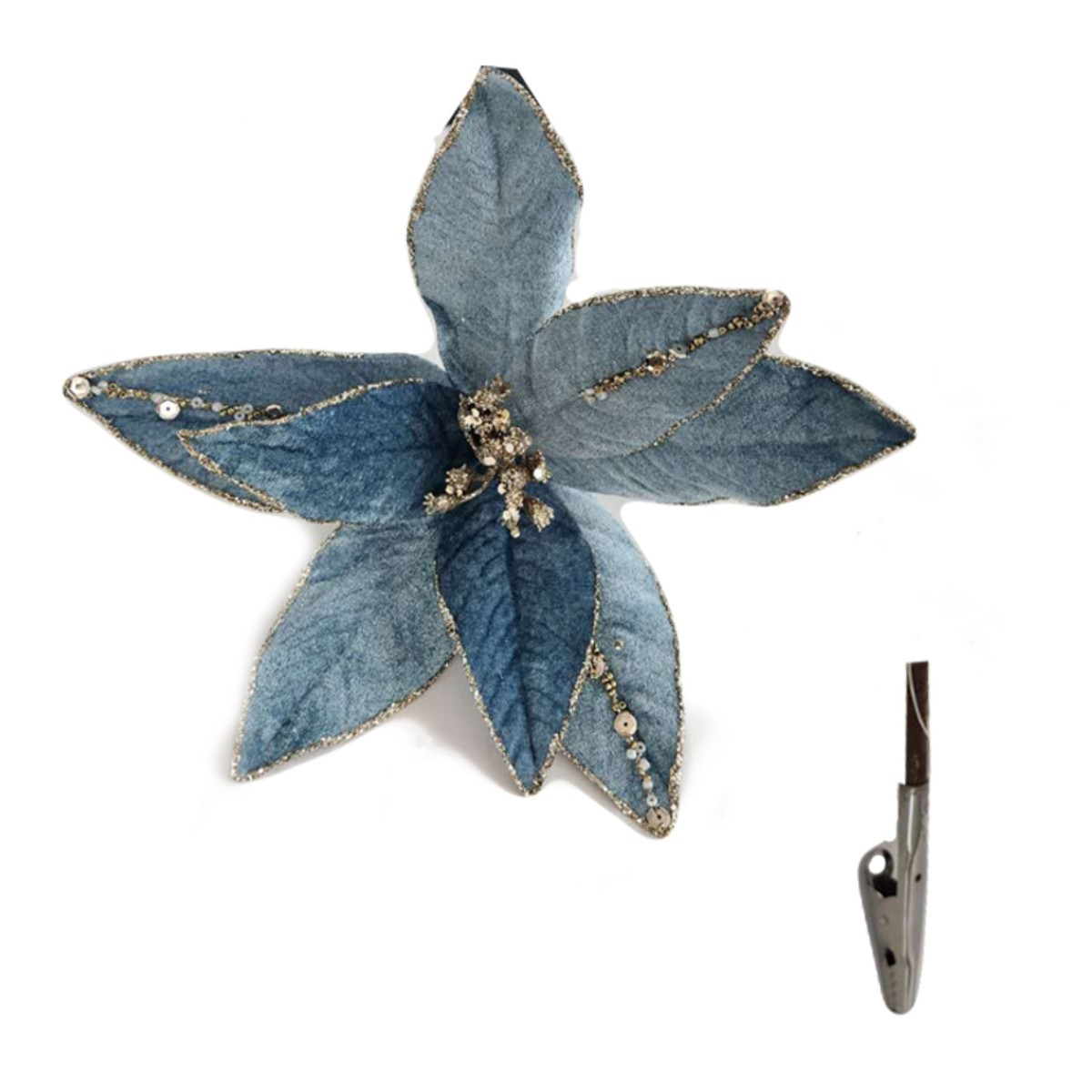 Frosted Blue Velvet Poinsettia Clip