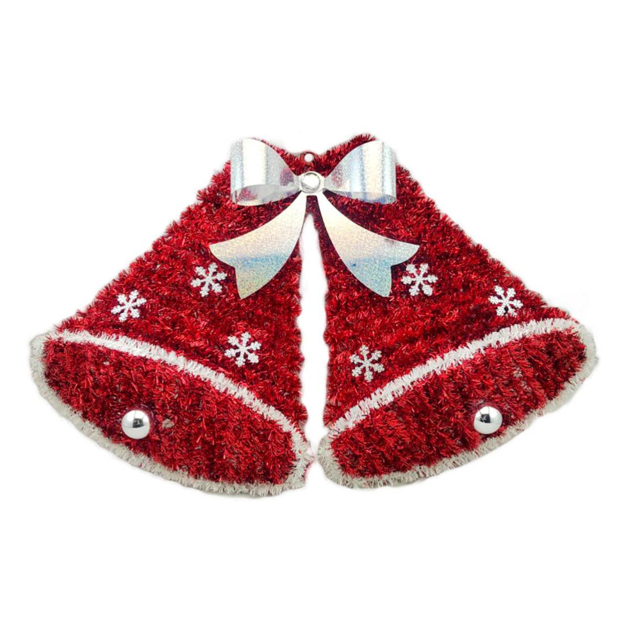 Shimmering Red Tinsel Twin Bells