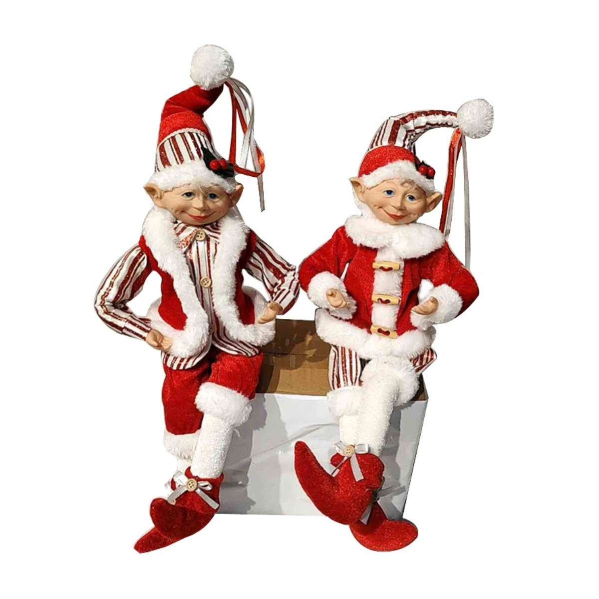Christmas Sitting Elves with Plush Overcoat