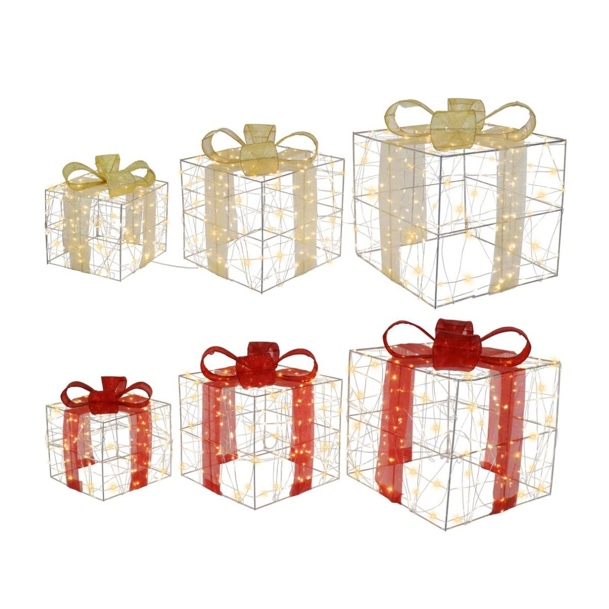 LED Starry Wire Light-Up Gift Boxes – Set of 3 Mesh Ribbon Presents