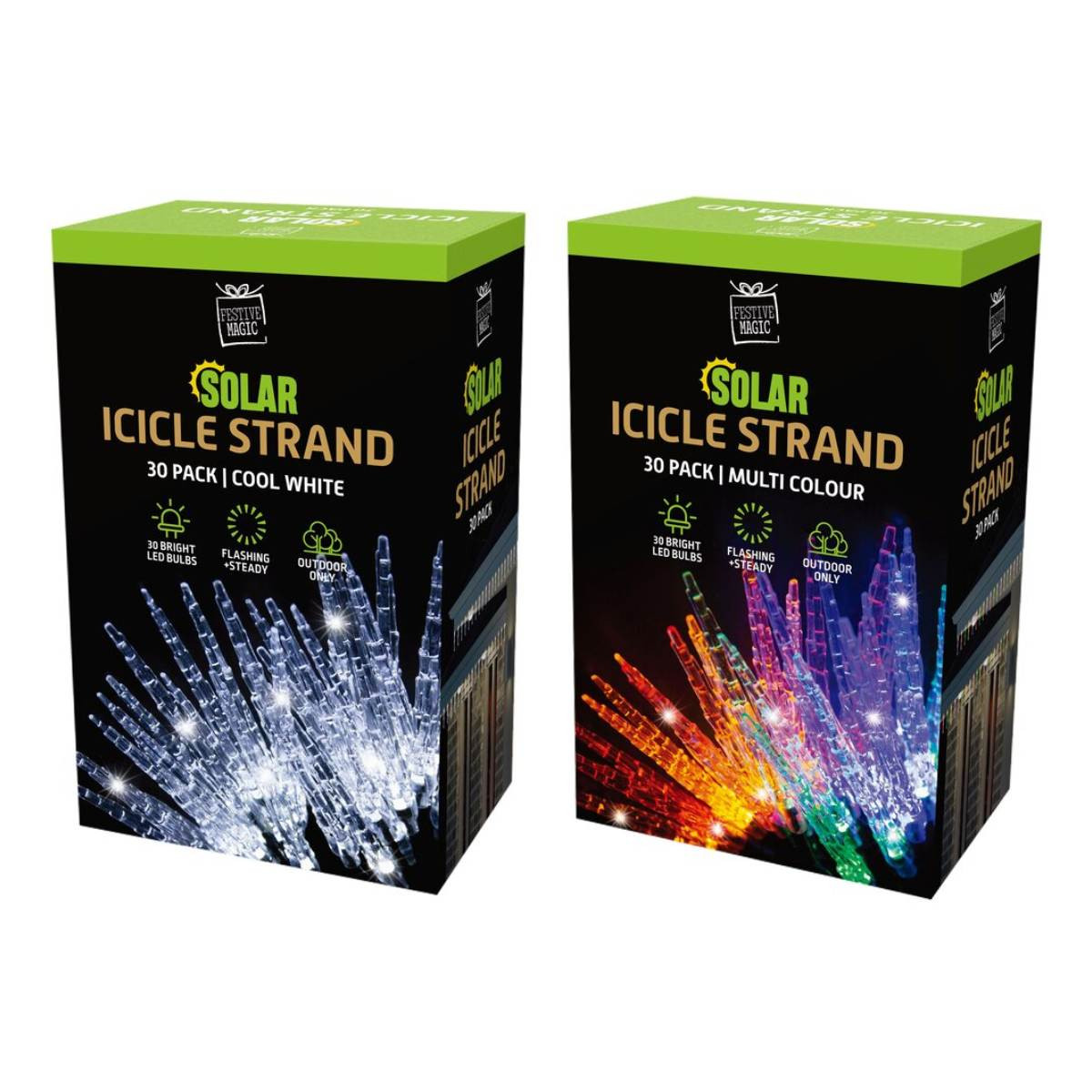 Outdoor Solar Icicle Strand Lights – 2 Style Pack