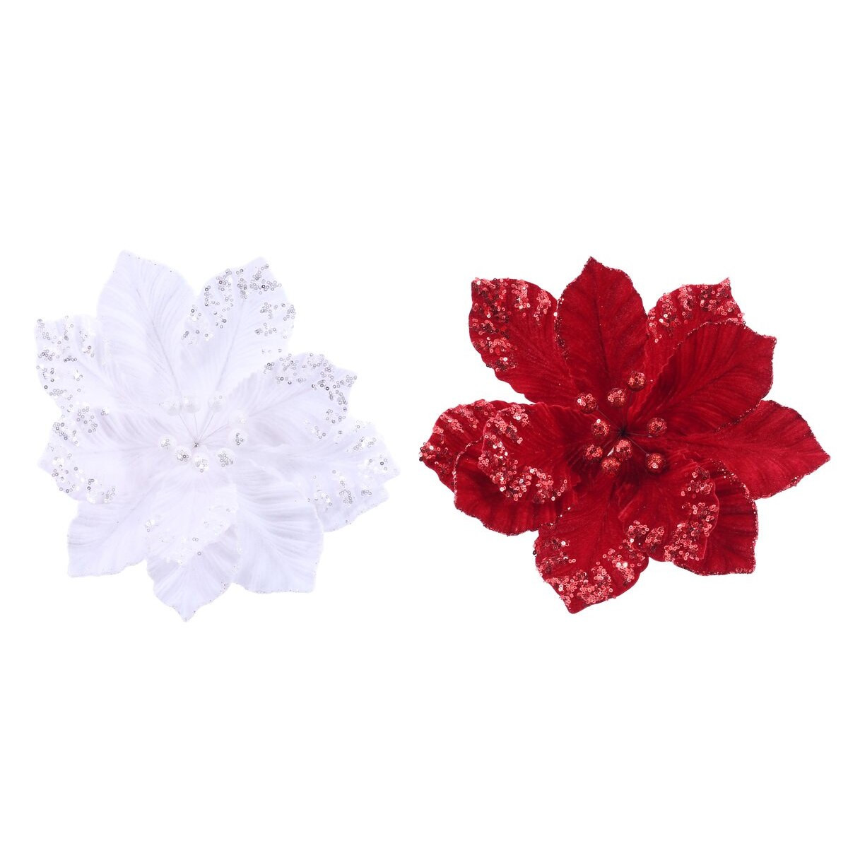 Embossed Sequin Poinsettia Stem – 2 Festive Styles