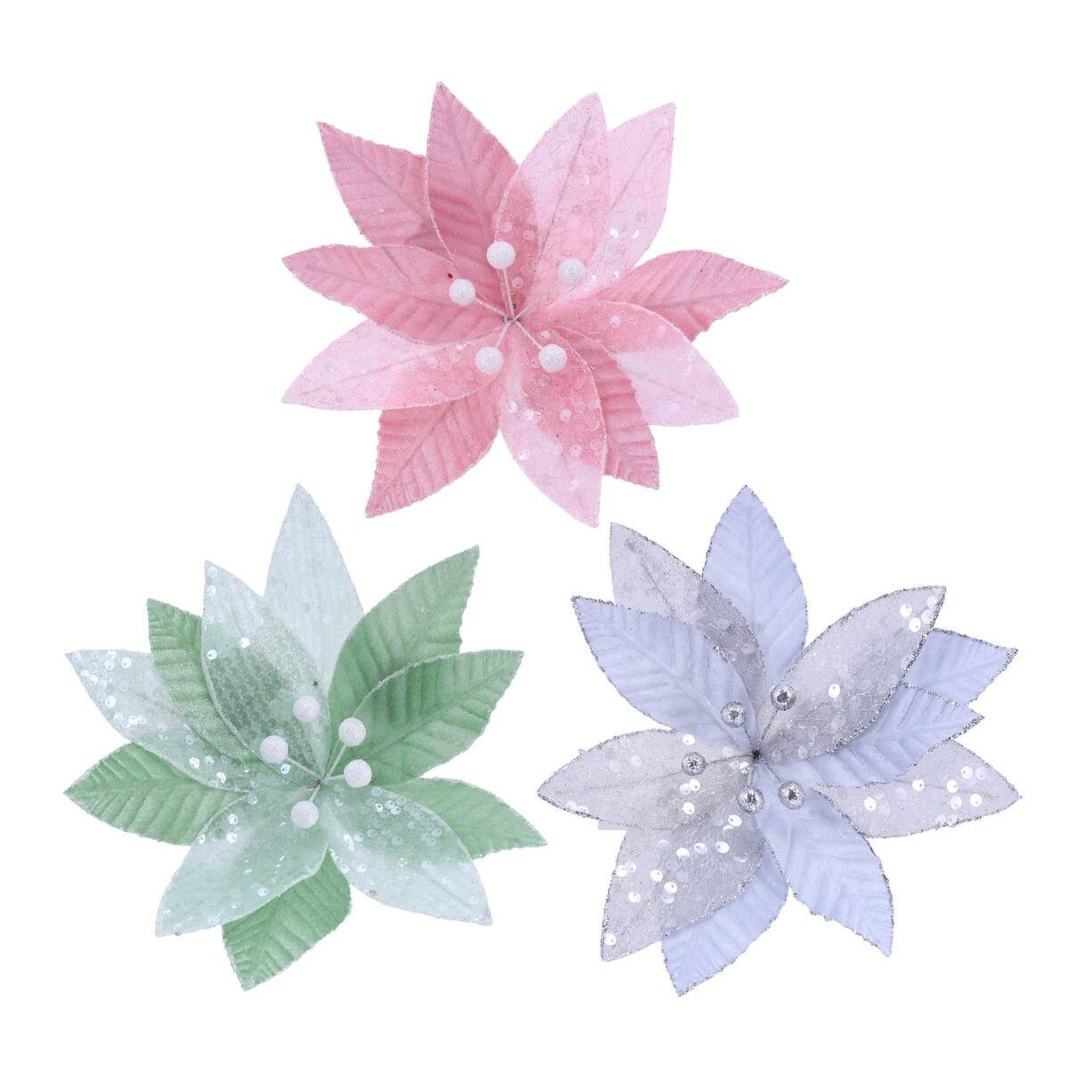 Sheer Velvet Poinsettia Clip – 3 Festive Colours