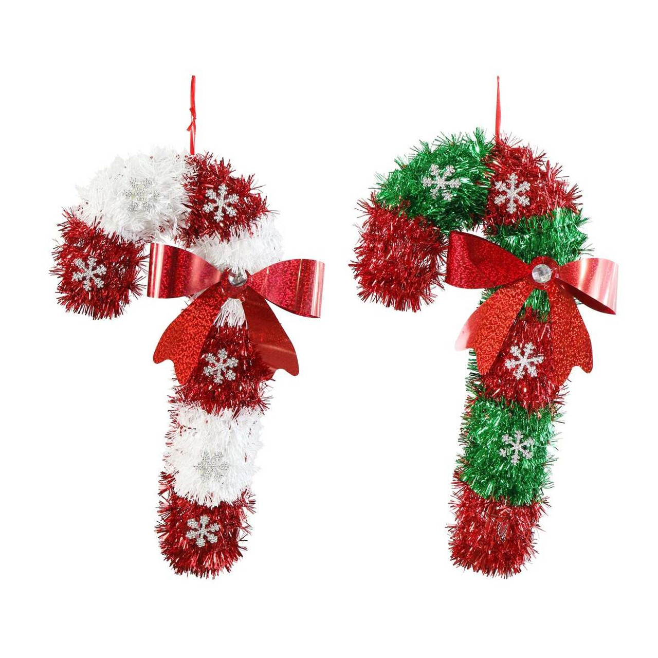 Tinsel Candy Cane with Bow Hanging Decoration – 2 Styles
