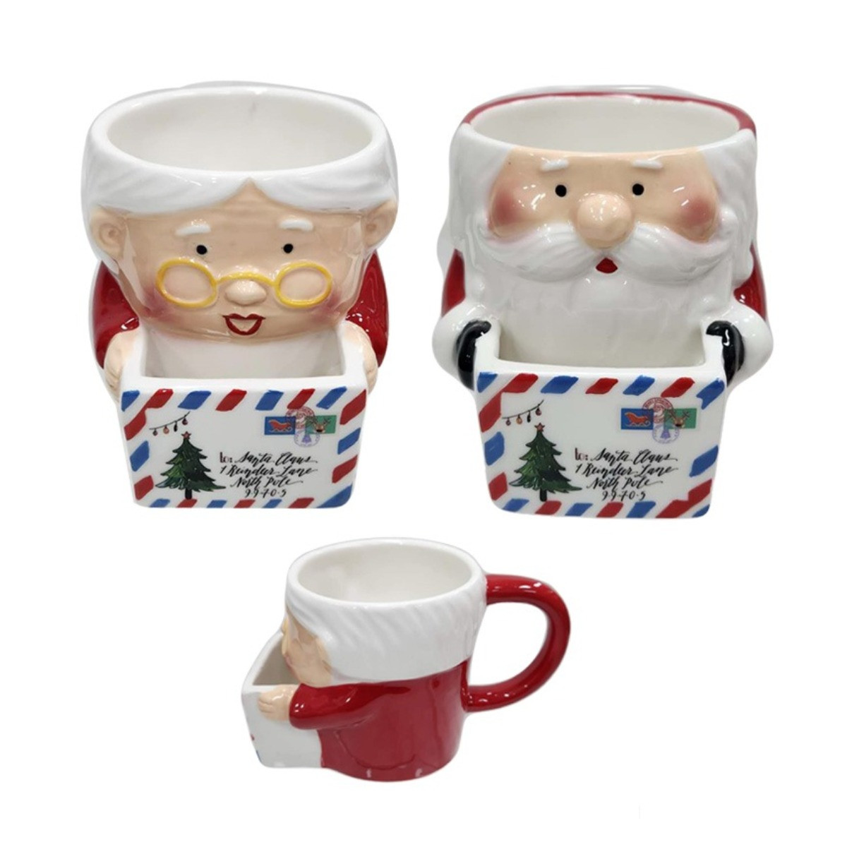 Christmas Elves Ceramic Mug and Teabag Holder Santa or Mrs Claus