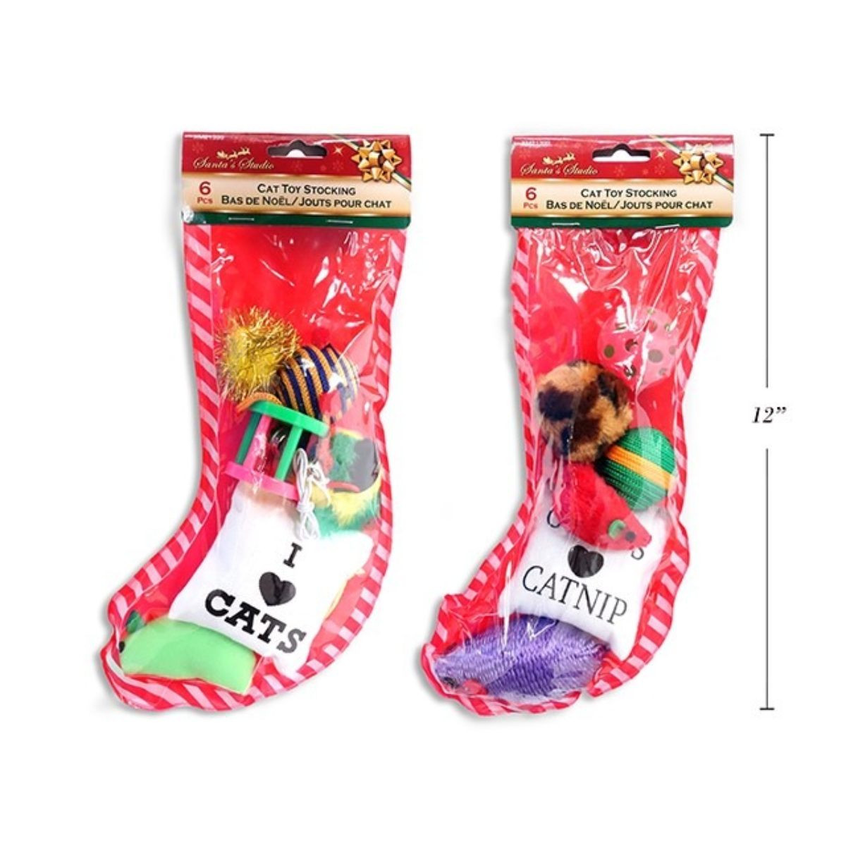 Christmas Cat Toy Stocking (6 Piece) - 2 Styles