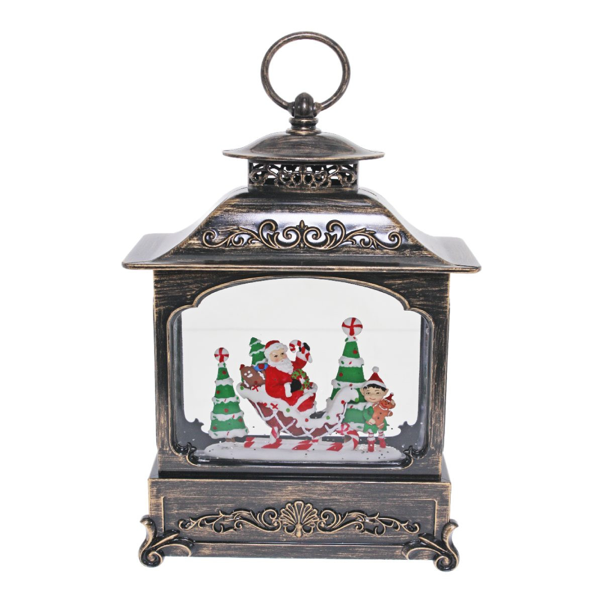 Festive Santa Sleigh Water Lantern with Elf