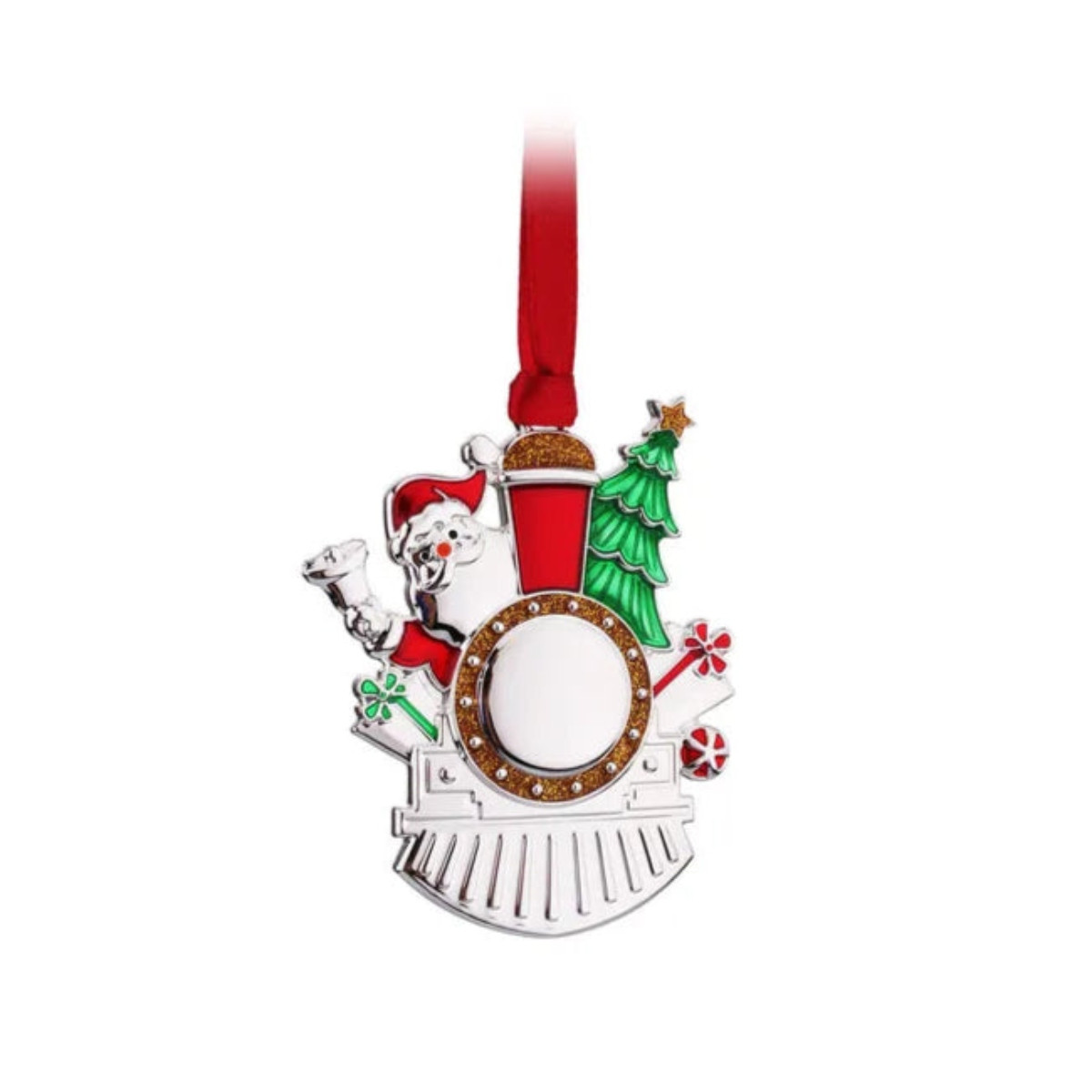 Hanging Santa in Steam Train Ornament