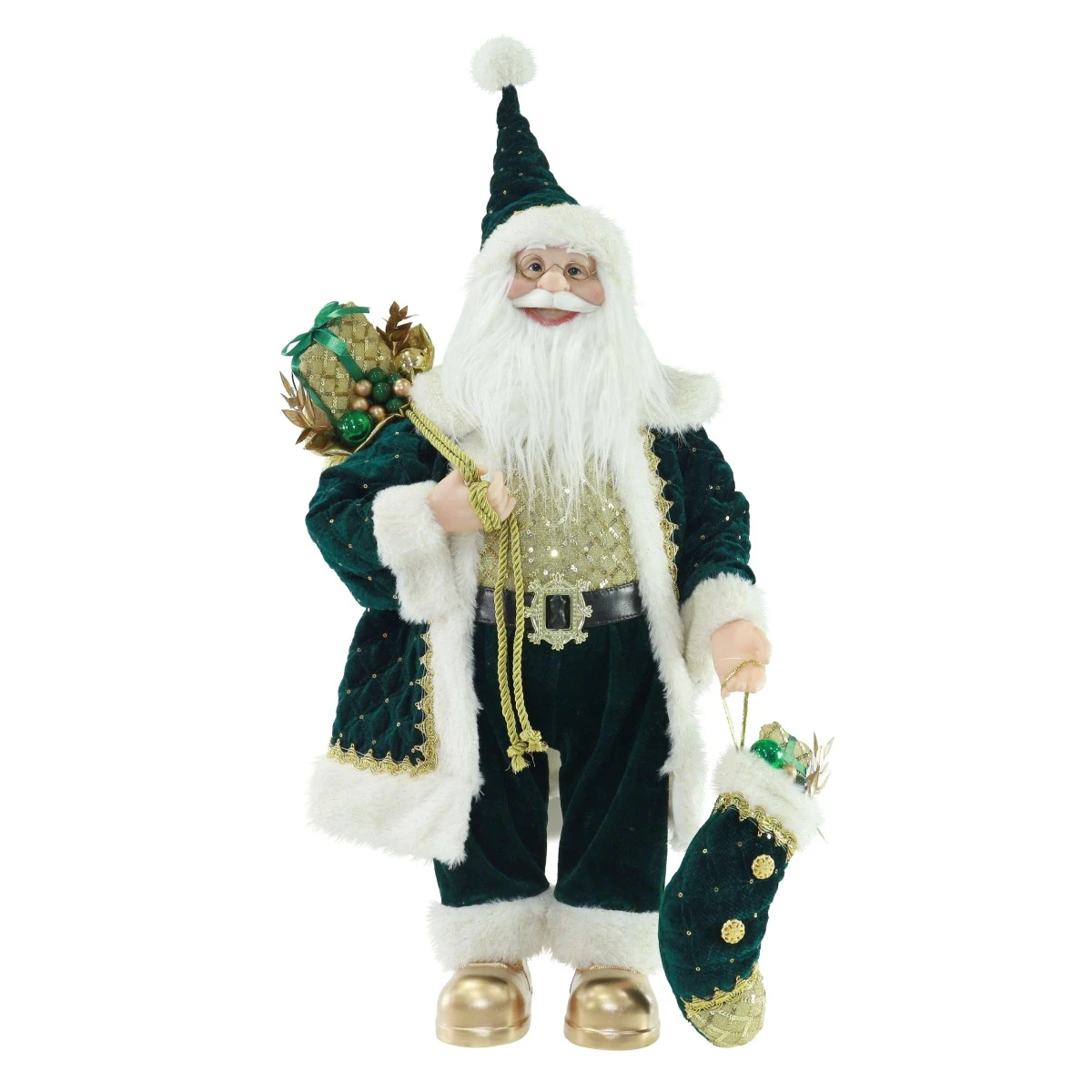 Charming Emerald Green Santa Figurine with Stocking - 60cm