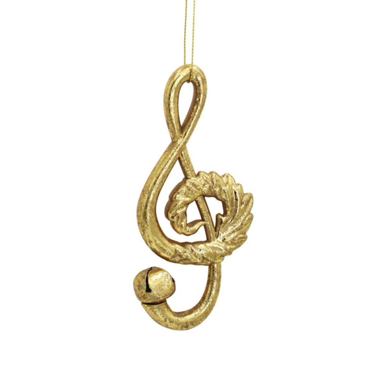 Ornate Gold Treble Clef Hanging Decoration with Bell Accent
