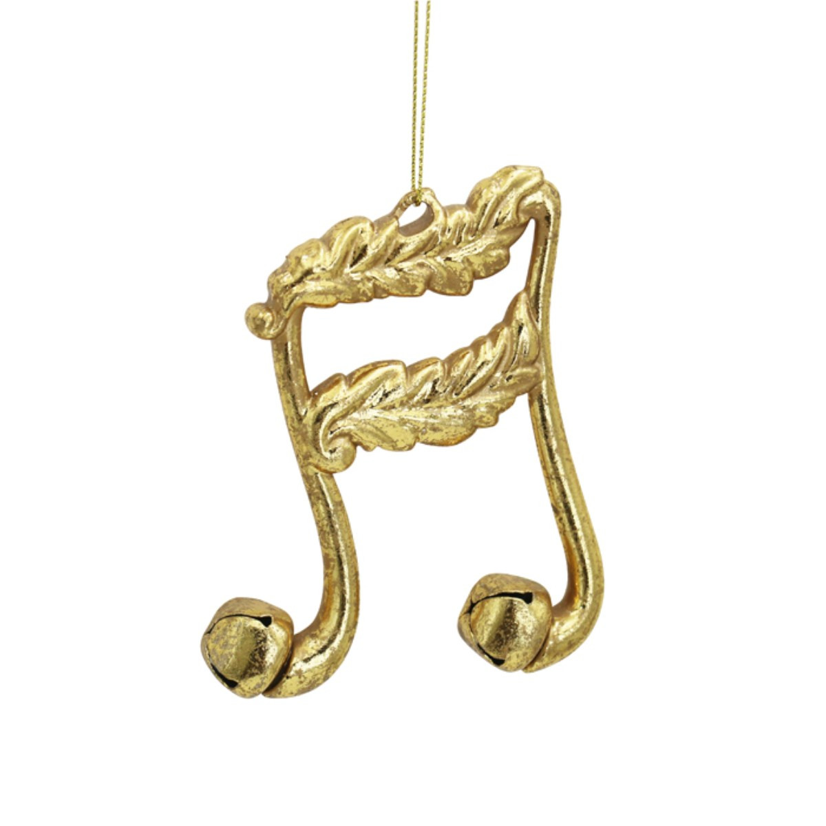 Ornate Gold Double Note Decoration with Jingle Bell Accents