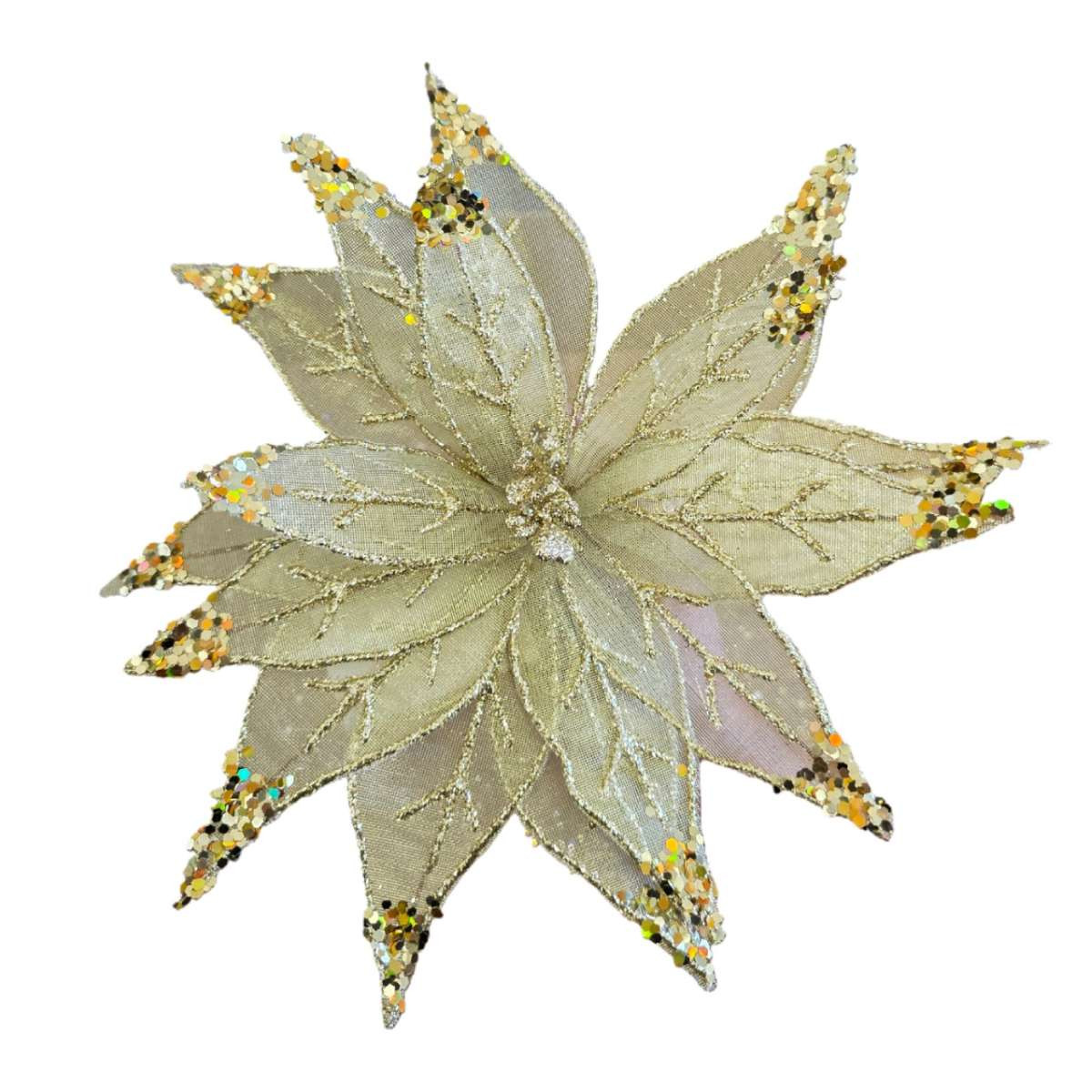Gold Tipped Christmas Poinsettia Floral Pick