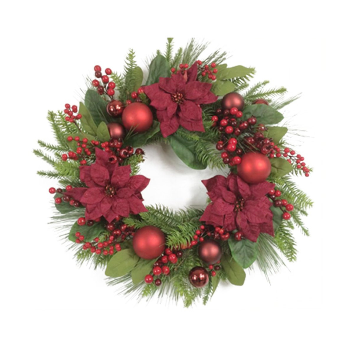 Luxury Pre-Decorated Red Velvet Poinsettia Christmas Wreath