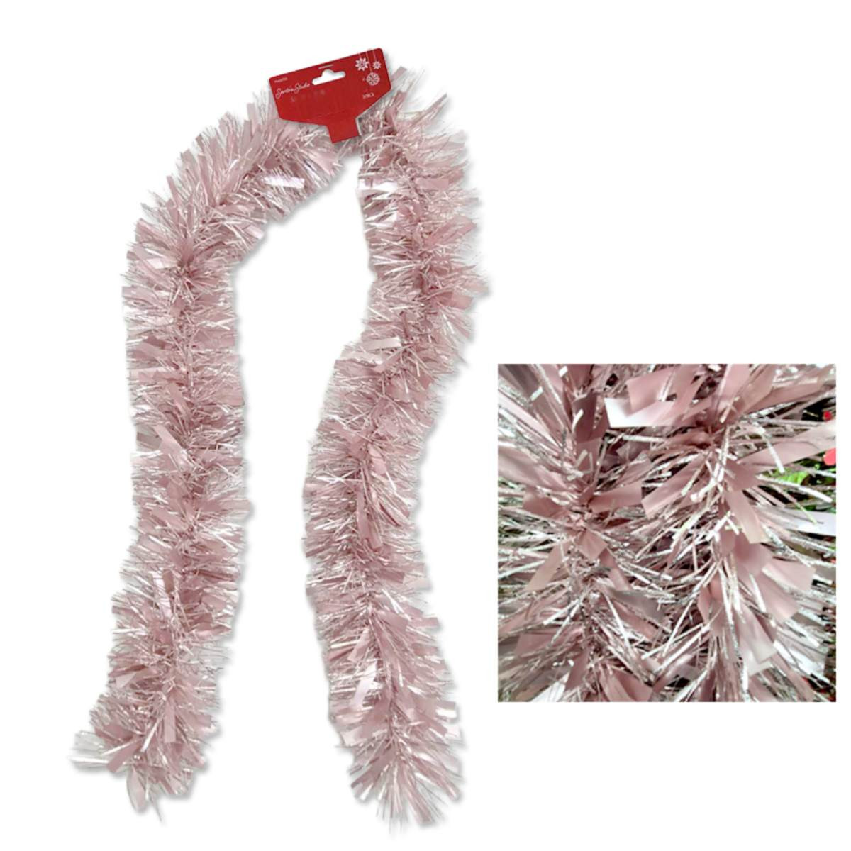 Chunky Pink & Silver Metallic Two-Tone Christmas Tinsel
