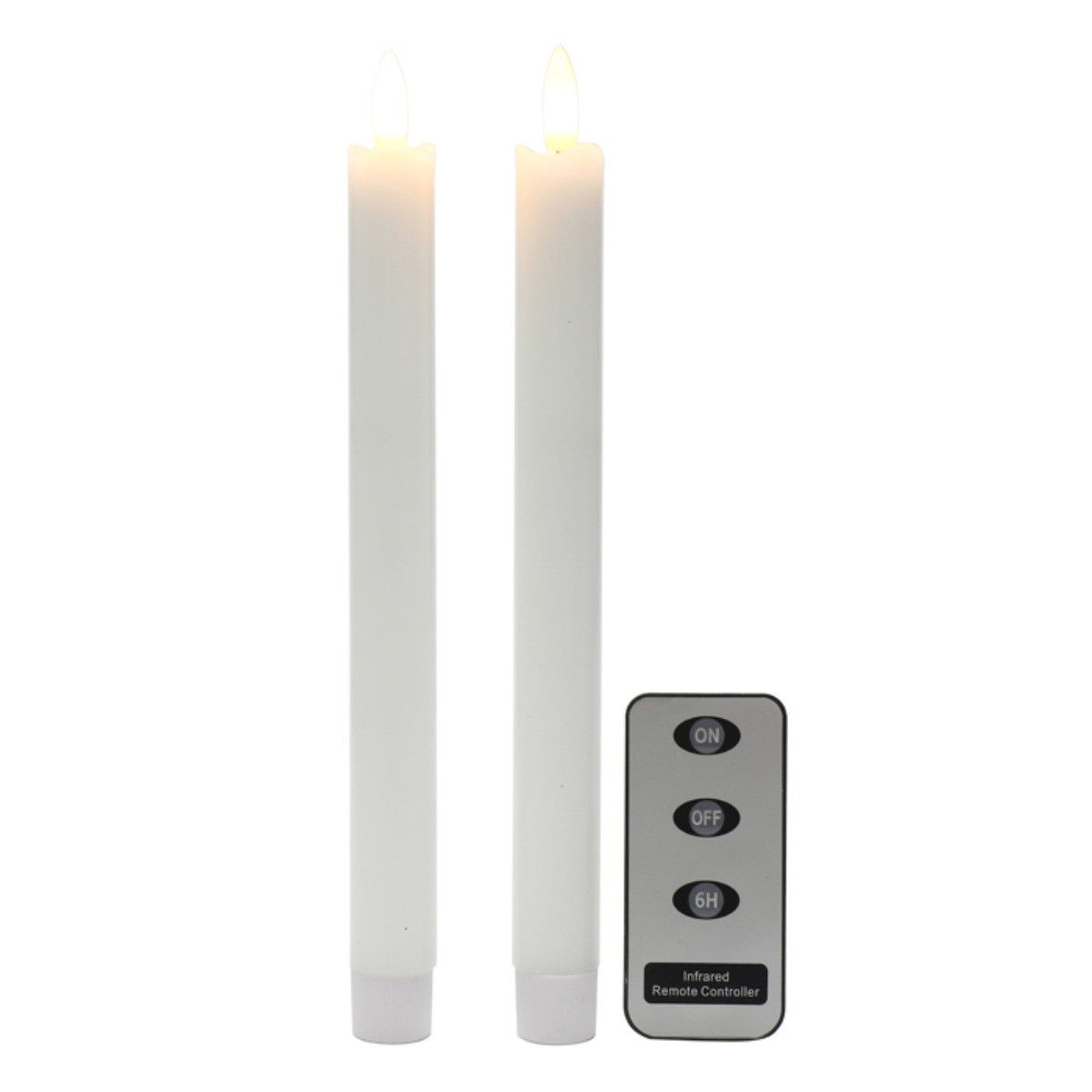 White LED Taper Candles with Remote Control (Set of 2)