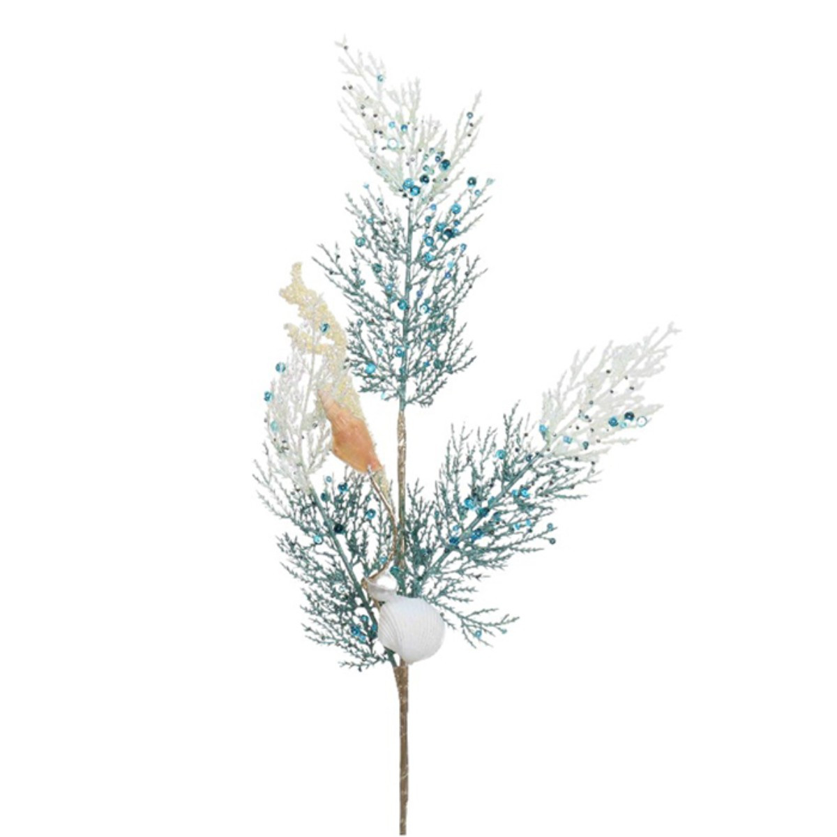 Aqua Glittered Coral & Seashell Decorative Christmas Spray
