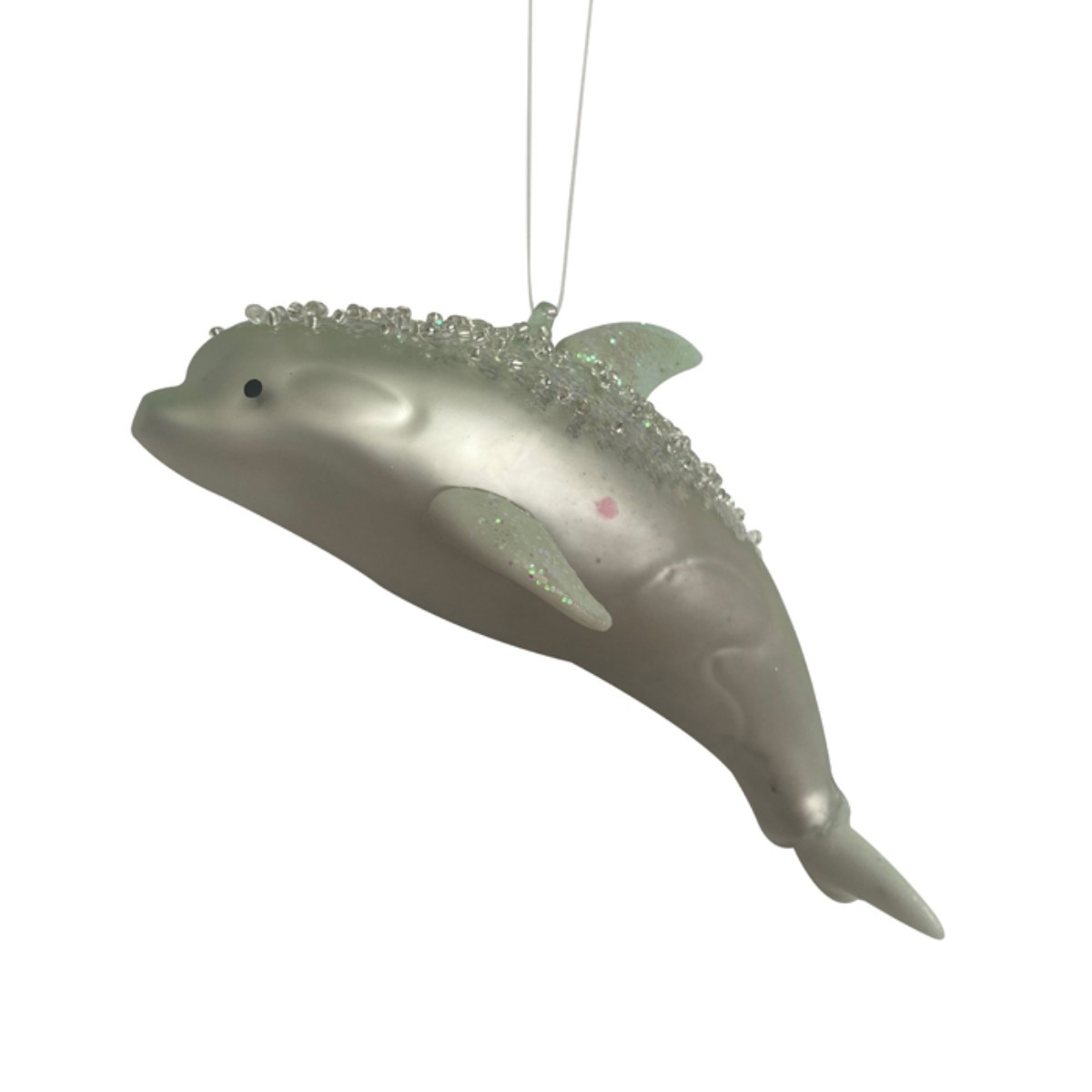 Aqua Sequin & Beaded Glass Dolphin Holiday Ornament