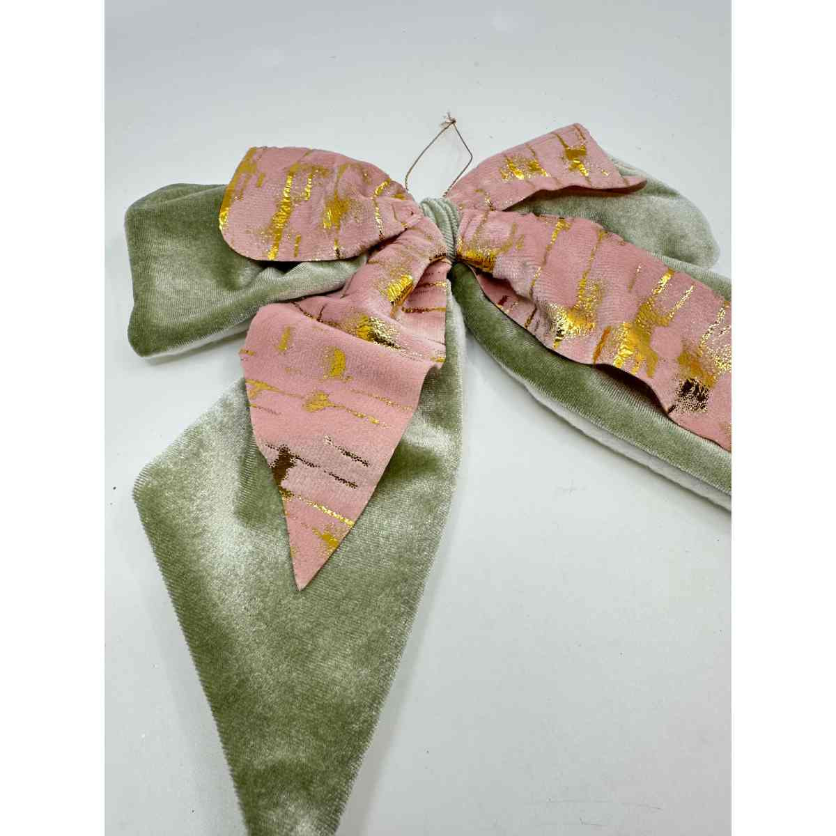Blush Pink Foil & Sage Green Velvet Double Bow