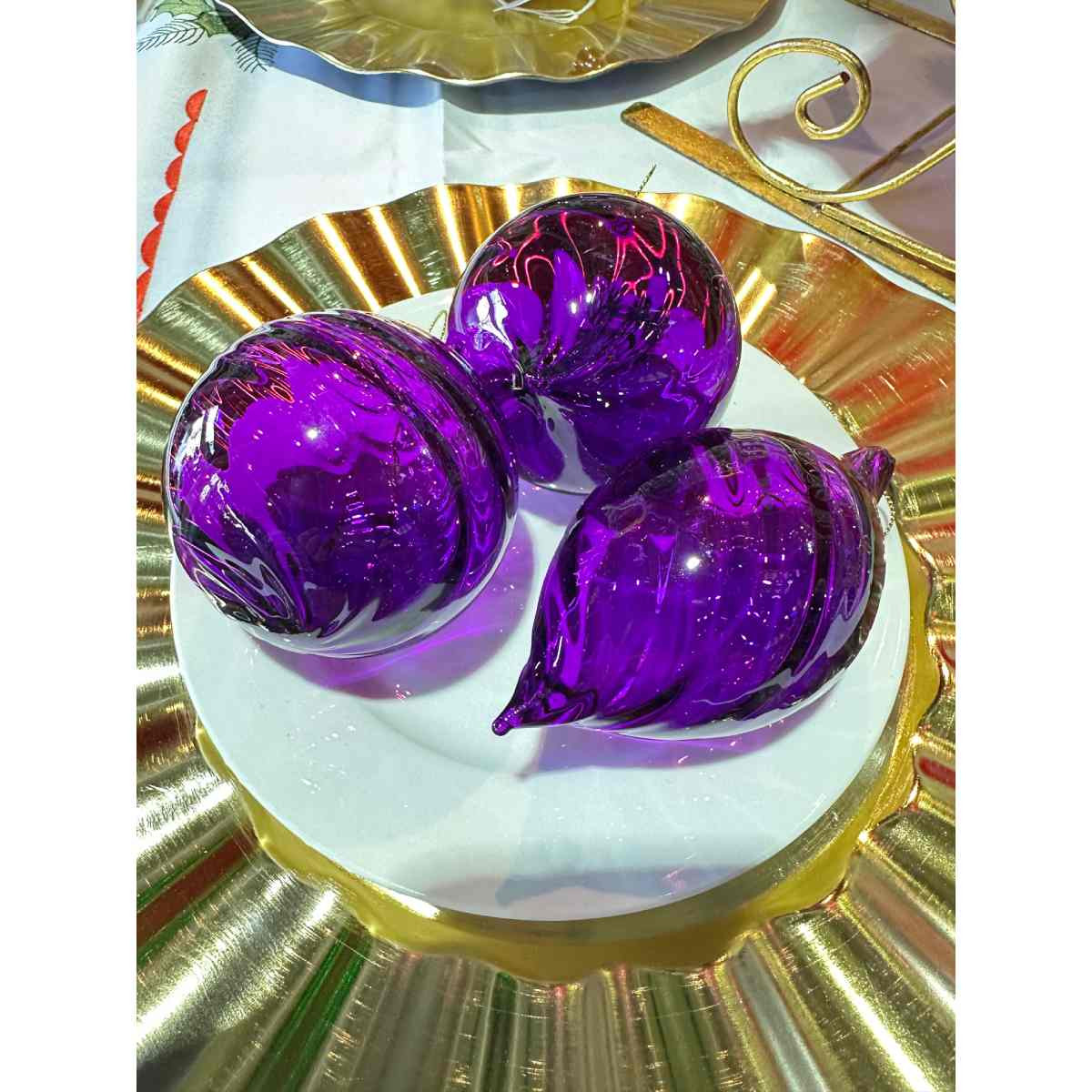 Purple Glass Swirl Baubles & Onion Ornament Trio
