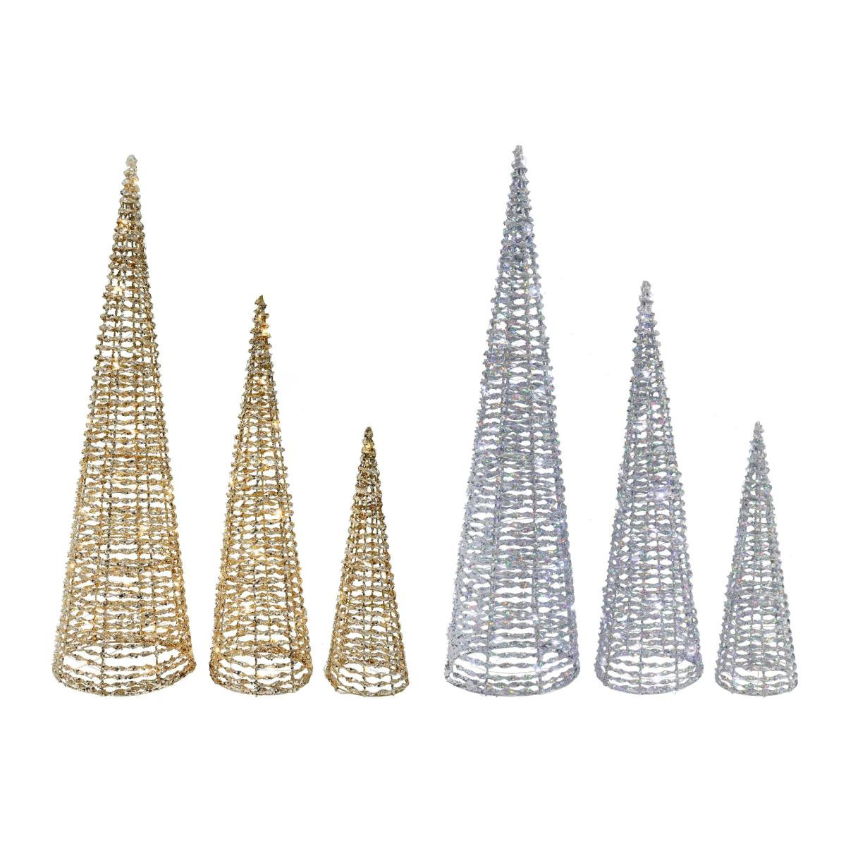 LED Glitter Wire Cone Trees (Set of 3, 2 Colours)