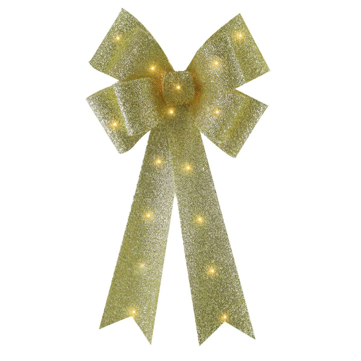 Pre-Lit LED Gold Tinsel Christmas Bow Wall & Tree Decor