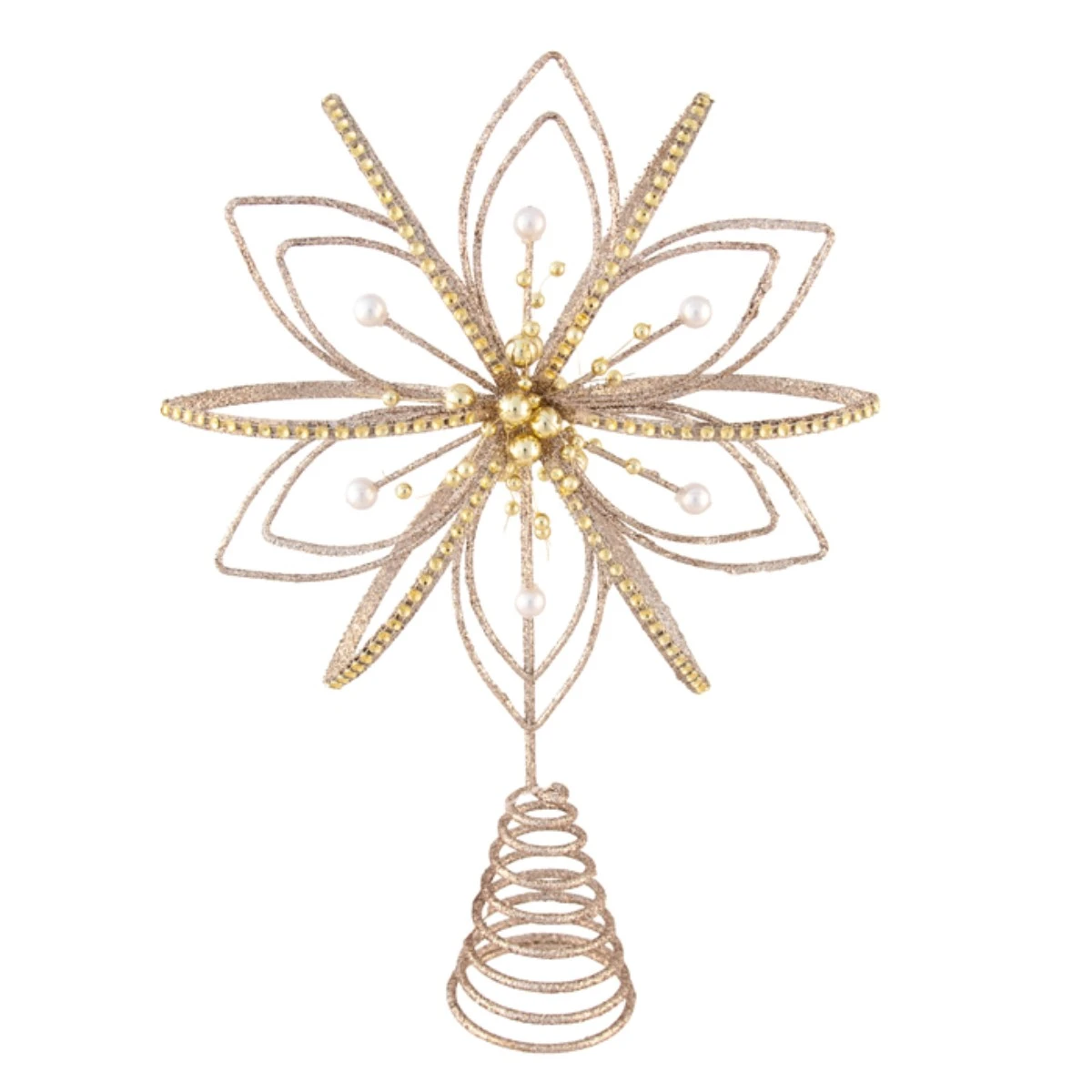 Gold Wire Flowerburst Starburst Tree Topper with Pearls