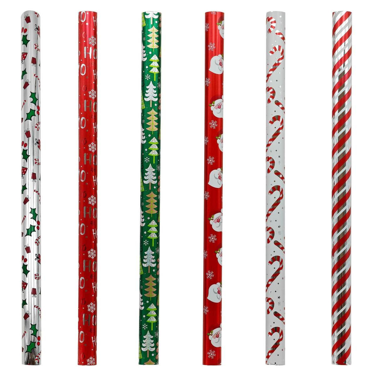 Printed Christmas Metallic Foil Wrapping Paper Roll (6 Styles)
