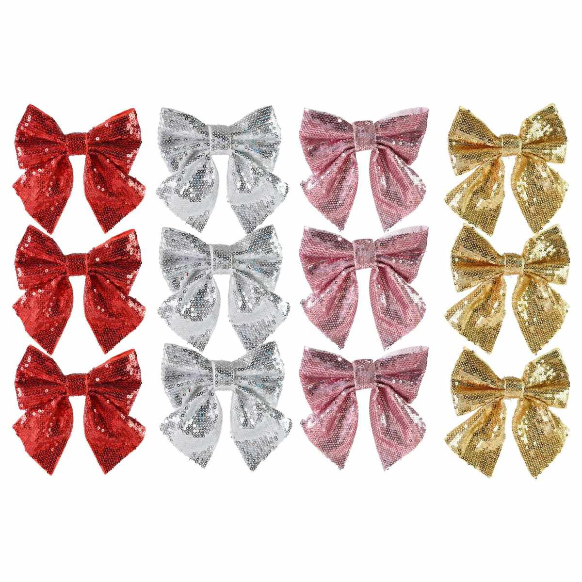 Sparkling Sequin Christmas Decorative Bows - Pack of 3 (4 Styles)