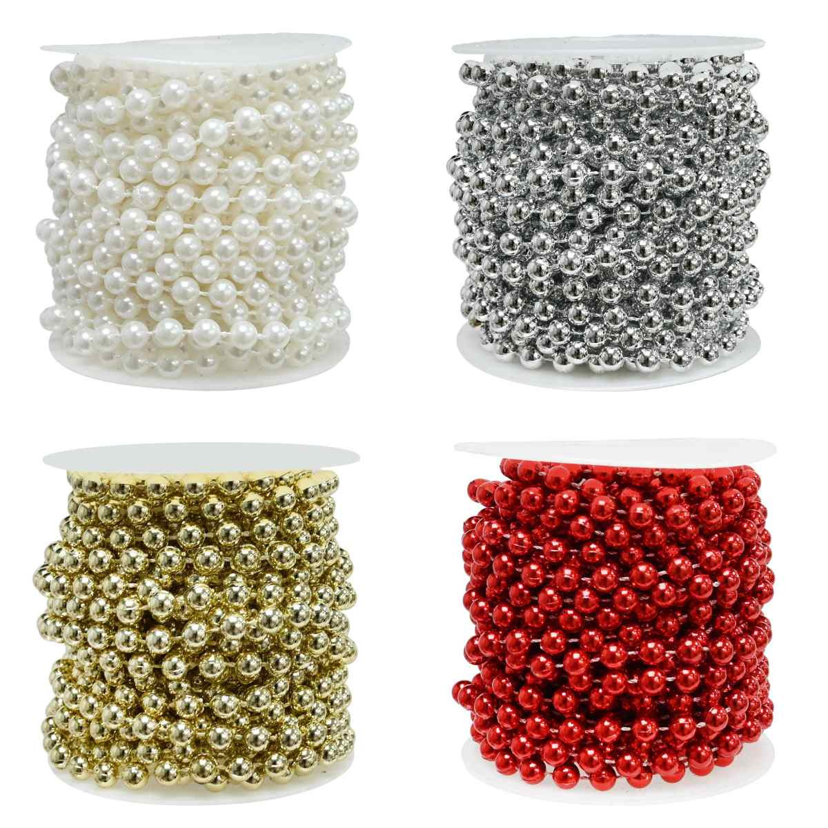 Shiny Metallic Christmas Bead Garland Roll - 4 Colours