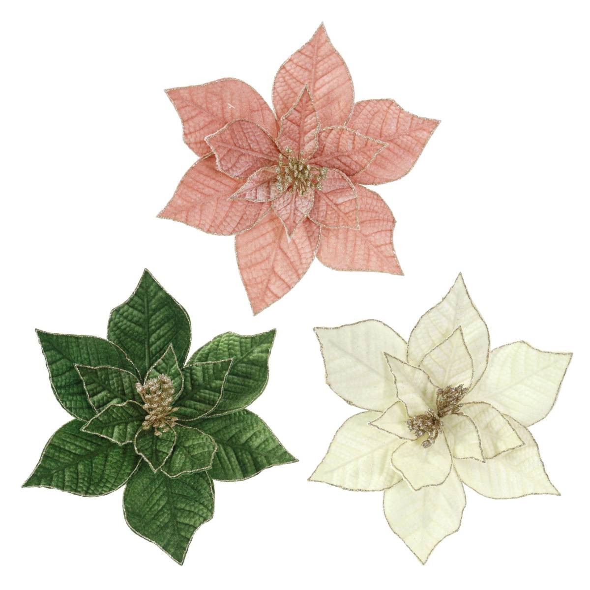Golden Garden Poinsettia Clip-On Christmas Flower - 3 Styles