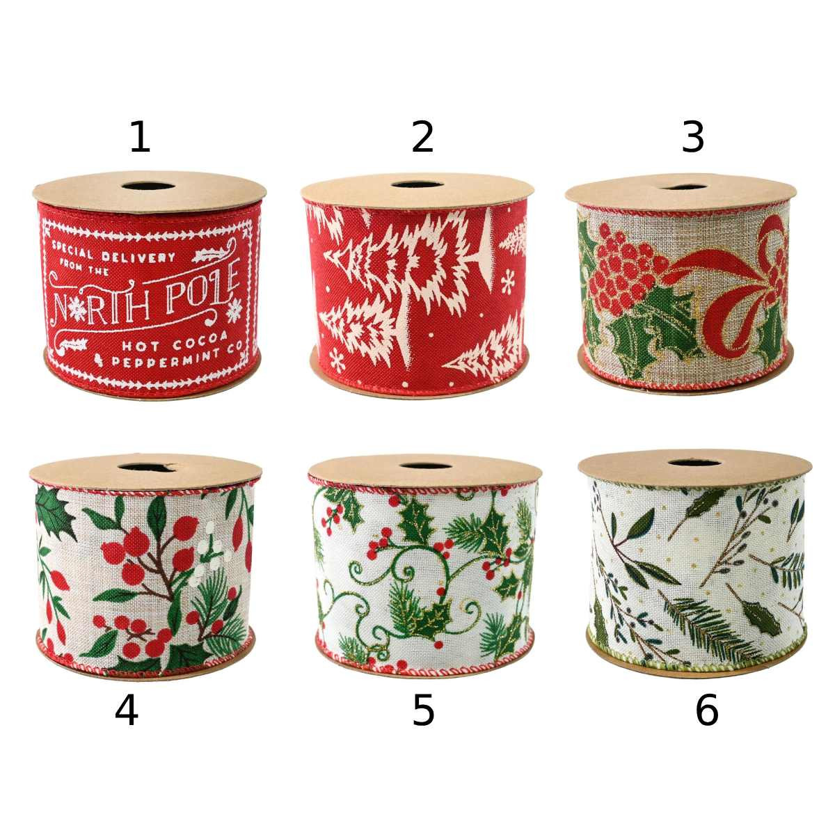 Country Christmas Wired Ribbon 63mm x 2.7m (Set of 6 Styles)