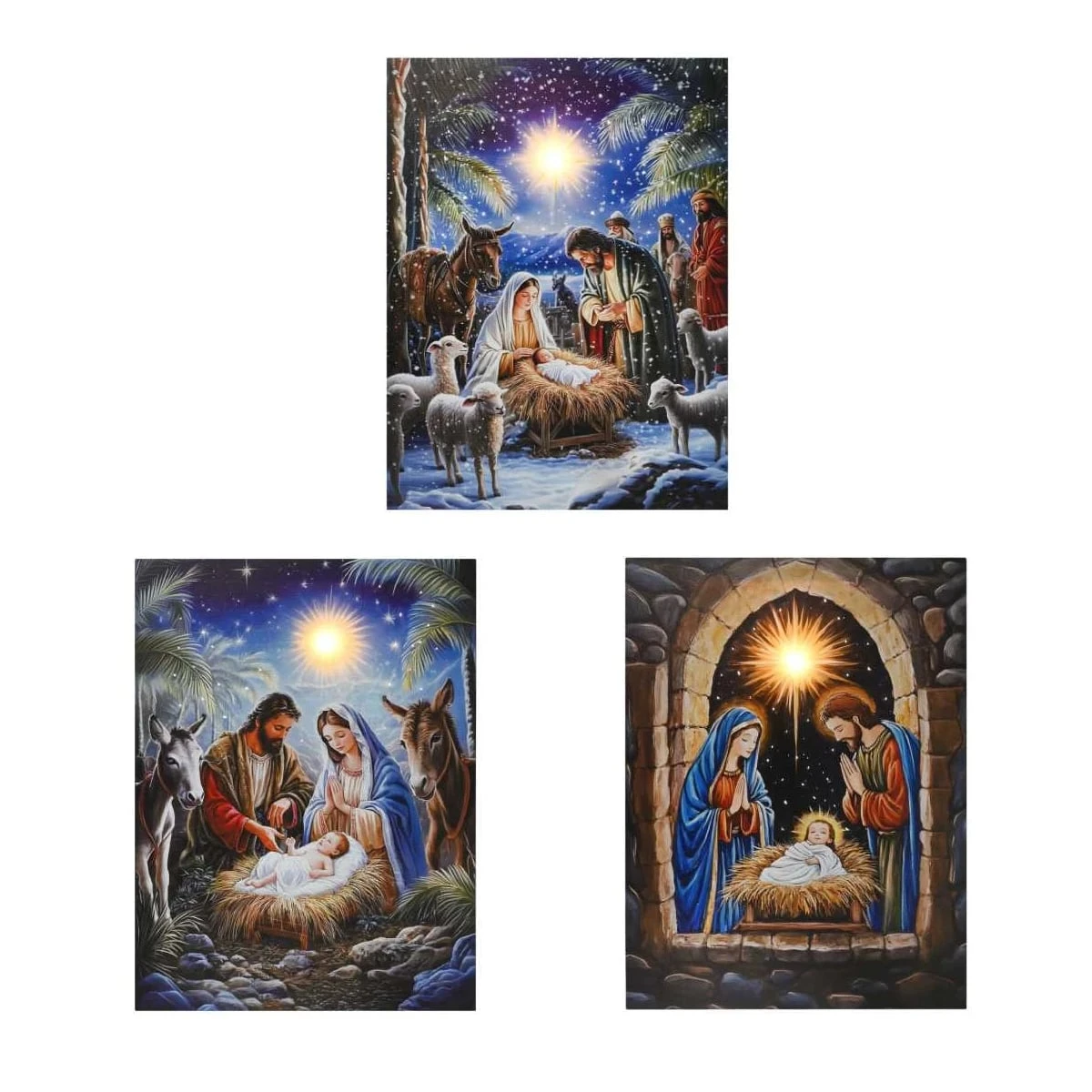 LED Illuminated Holy Night Nativity Canvas Print
