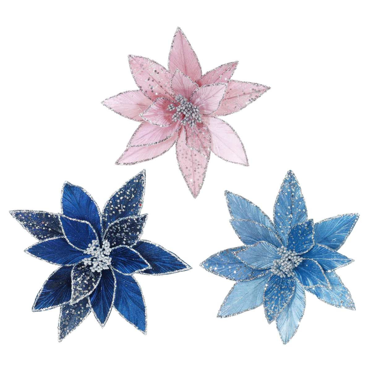 Starlit Sky Poinsettia Clip-On Christmas Flower - 3 Styles