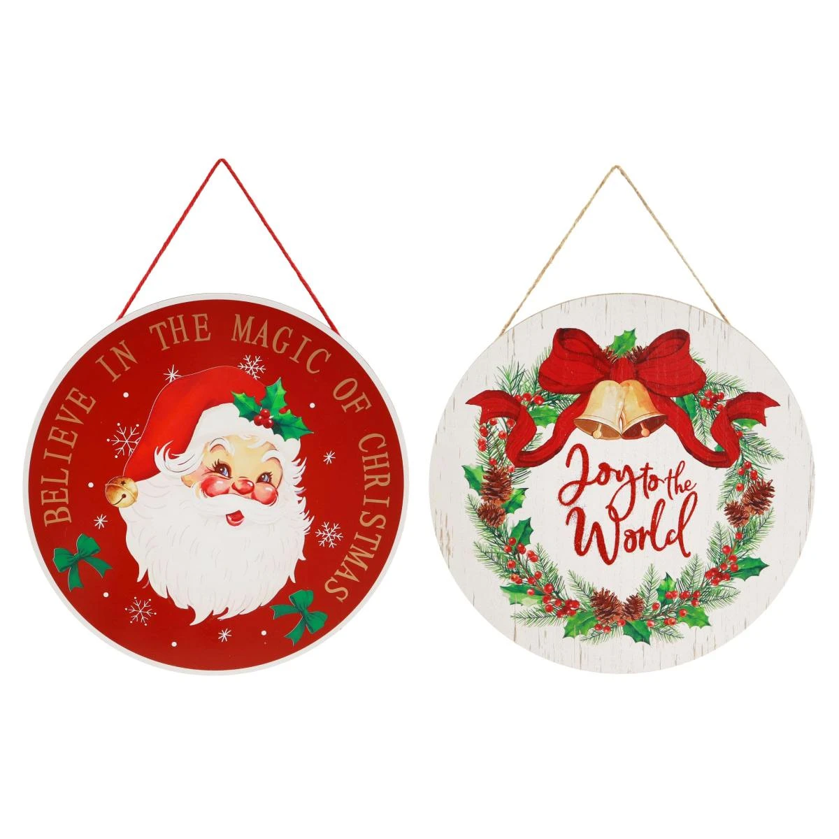 Santa Round Wooden Hanging Wall Plaque - 2 Styles