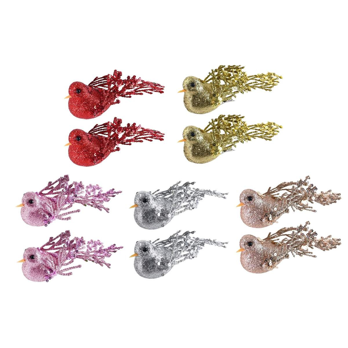 Sequin & Glitter Feathered Bird Christmas Clip Ornaments