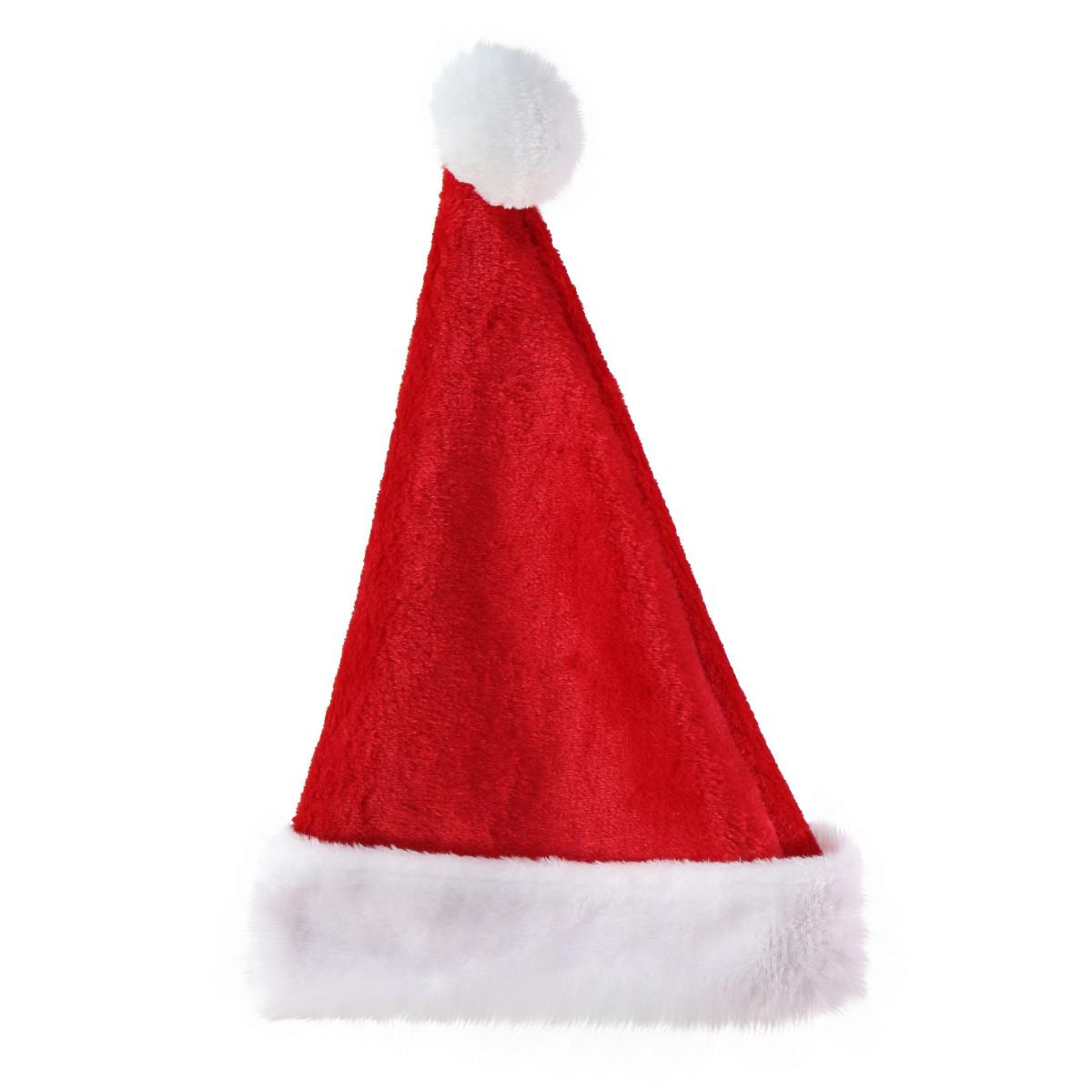 Classic Red Plush Adult Santa Hat with Faux Fur Trim