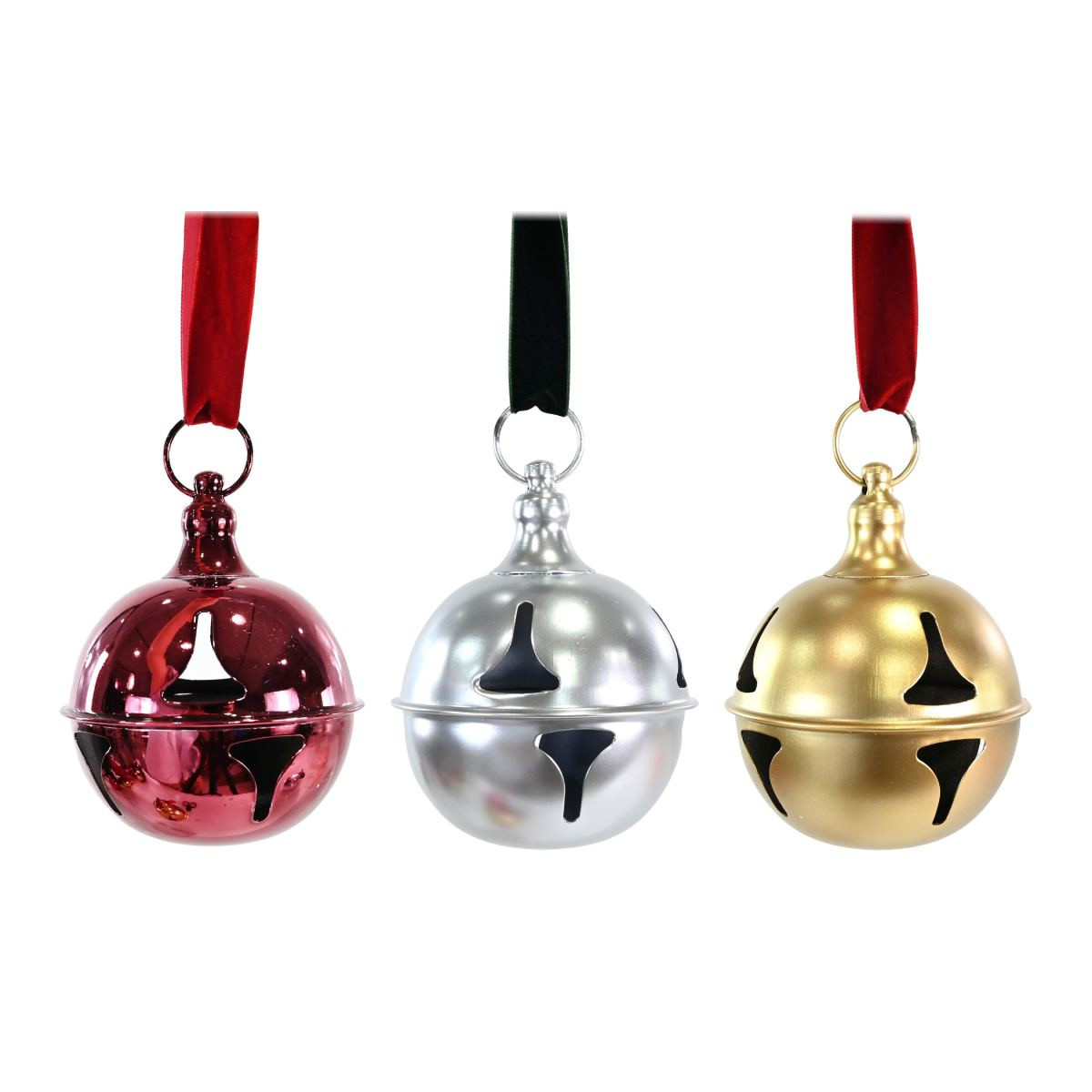 Nutbell Velvet Ribbon Hanging Christmas Bell Ornament 12cm - 3 Colours