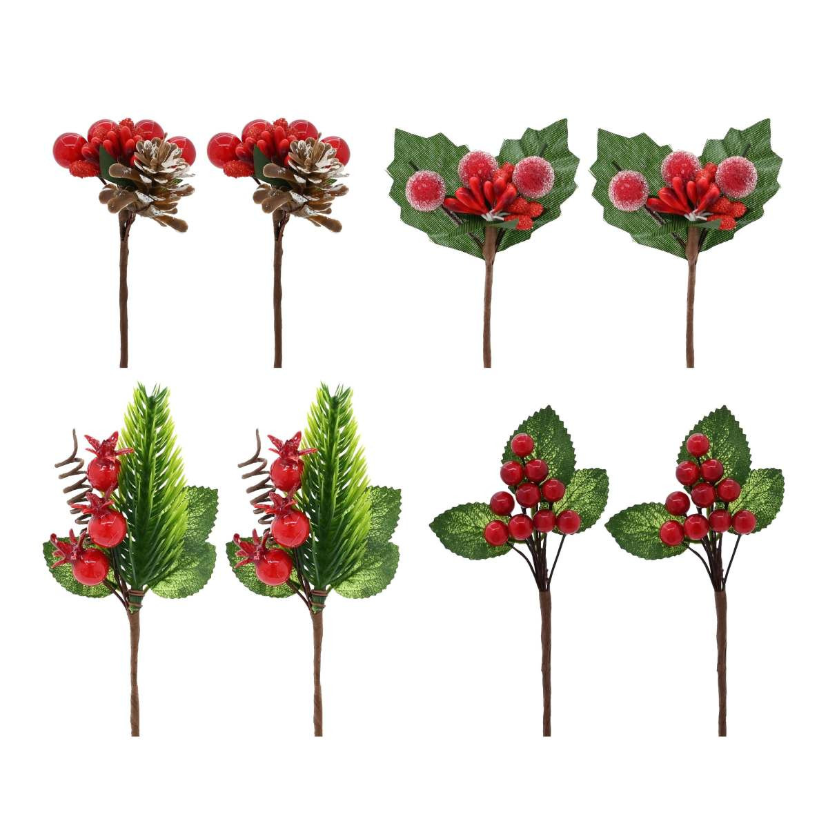 Leaf & Berry Christmas Picks - Pack of 2 (4 Styles)